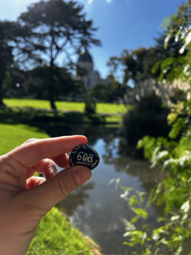 Hand-painted penguin stone #608 hidden at Carlton Gardens, Melbourne, Australia (photo 2 of 5)