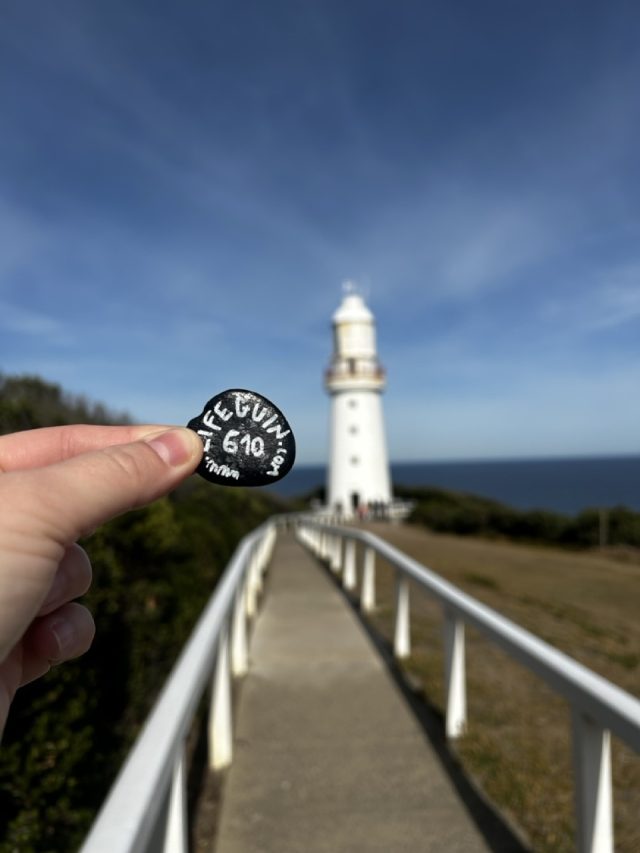 Hand-painted penguin stone #610 hidden at Cape Otway Light Station, Great Otway National Park, Australia (photo 3 of 5)