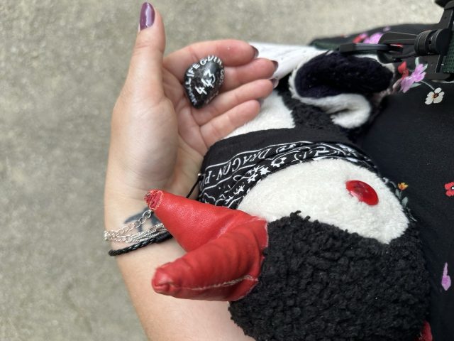 Hand-painted penguin stone #449 hidden at Castle Gardens, Cesky Krumlov, Czechia (photo 2 of 5)