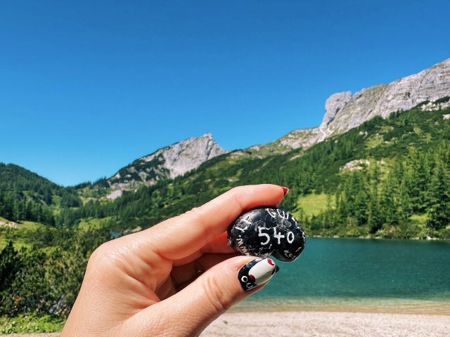 Hand-painted penguin stone #540 hidden at Schwarzensee, Tauplitzalm plateau, Austria (photo 4 of 5)