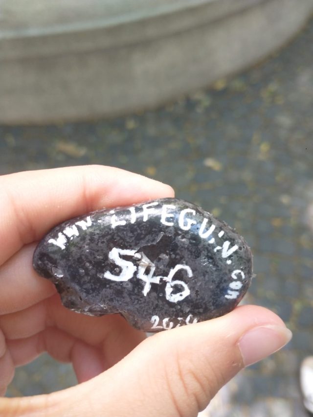 Hand-painted penguin stone #546 hidden at Girl with a Fawn, Bratislava, Slovakia (photo 4 of 5)