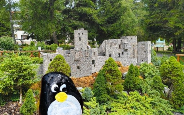 Ručne maľovaný tučniakový kameň č. 554 ukrytý na mieste Park Mini Slovakia, Jánska Valley, Slovensko