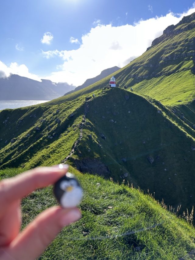 Hand-painted penguin stone #1023 hidden at Kallur Lighthouse, Kalsoy, Faroe Islands (photo 3 of 5)