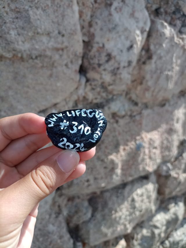 Hand-painted penguin stone #310 hidden at Castillo de Camarillas, Camarillas, Spain (photo 3 of 5)