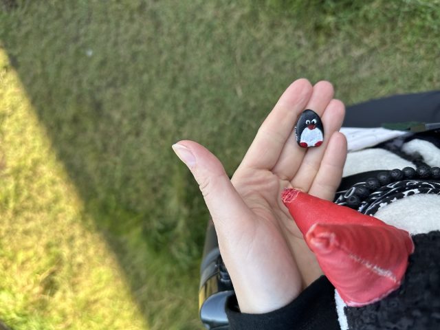 Hand-painted penguin stone #412 hidden at The Seal Woman, Mikladalur, Faroe Islands (photo 3 of 5)
