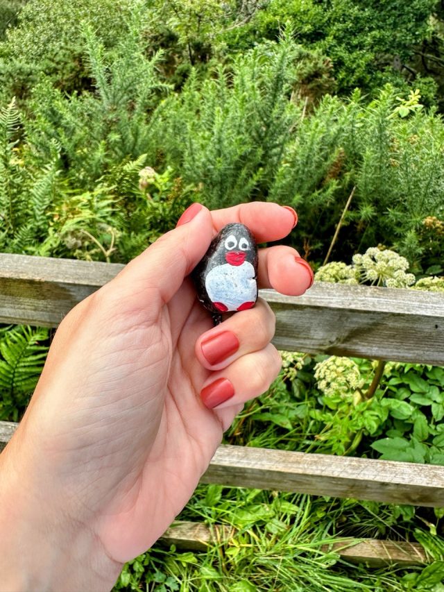 Hand-painted penguin stone #446 hidden at Eilen Donan Lookout, Dornie, United Kingdom (photo 3 of 5)