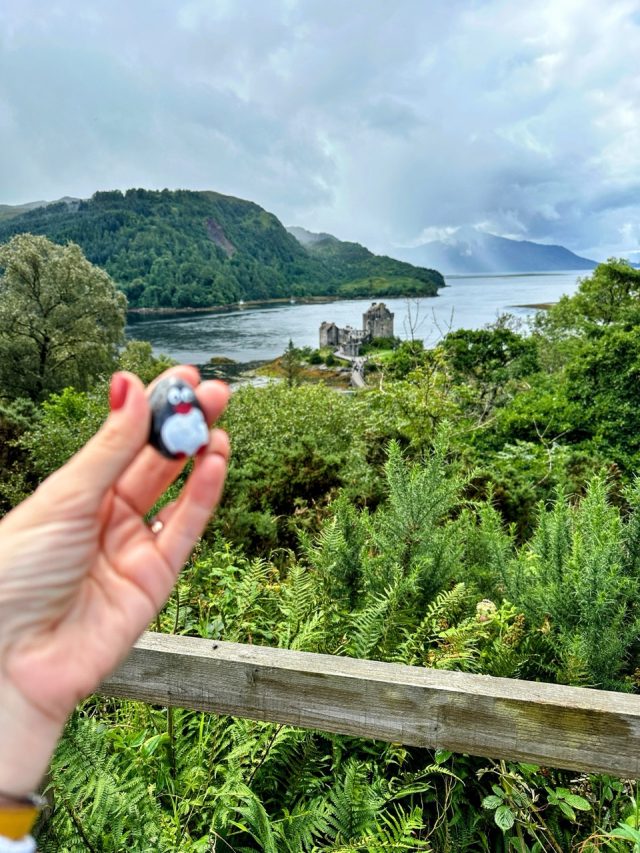 Hand-painted penguin stone #446 hidden at Eilen Donan Lookout, Dornie, United Kingdom (photo 5 of 5)