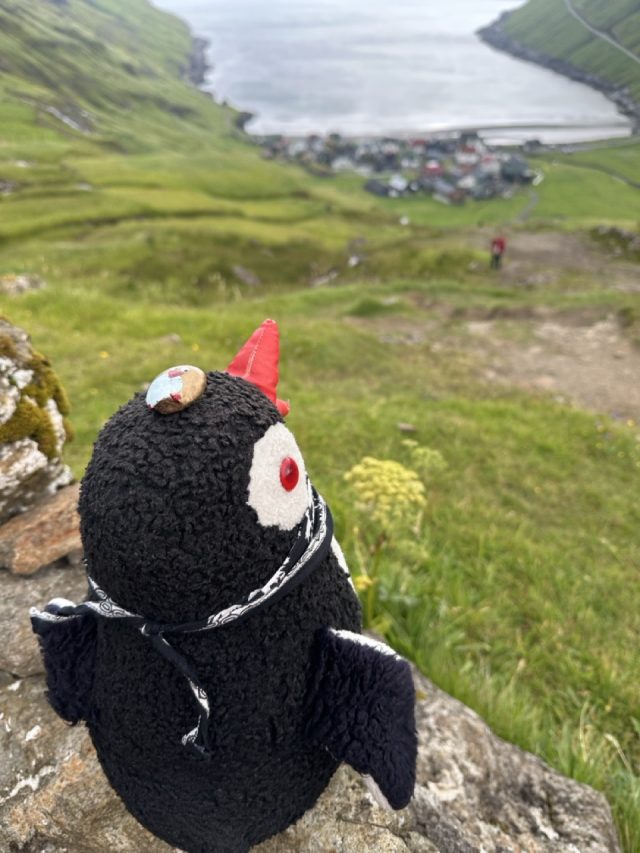 Hand-painted penguin stone #511 hidden at Trail Marking, Tjornuvik, Faroe Islands (photo 4 of 5)