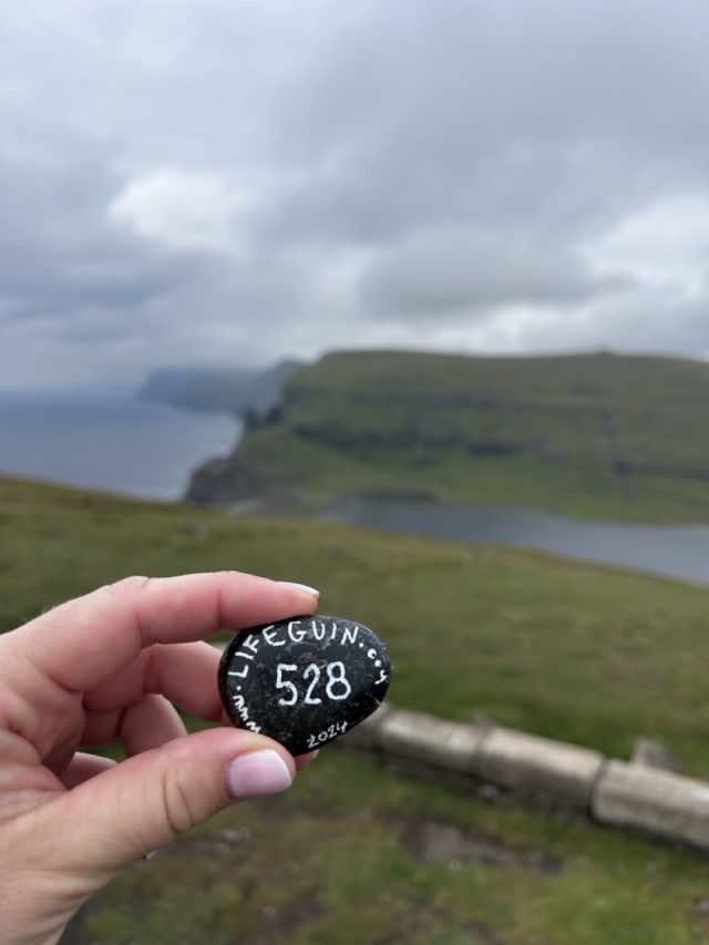 Hand-painted penguin stone #528 hidden at Traelanipa, Vagar Island, Faroe Islands (photo 4 of 5)