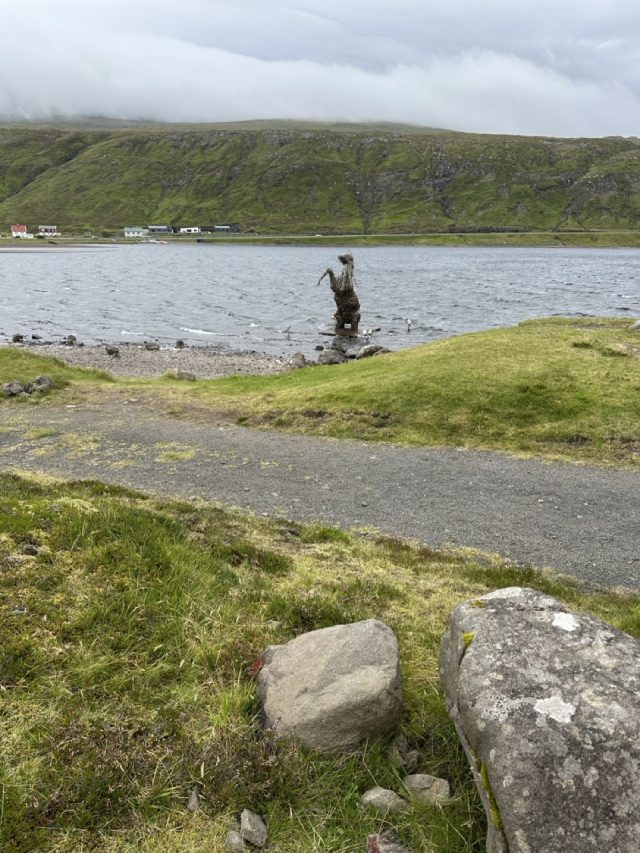 Hand-painted penguin stone #532 hidden at The Nix Statue, Sorvagsvegur, Faroe Islands (photo 5 of 5)
