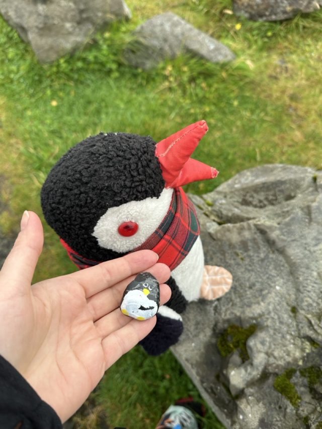 Hand-painted penguin stone #539 hidden at Viewpoint over Kvivik, Kvivik, Faroe Islands (photo 5 of 5)