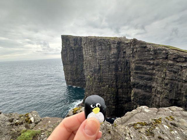 Hand-painted penguin stone #559 hidden at Scenic Viewpoint, Vatnsoyrar, Faroe Islands (photo 5 of 5)