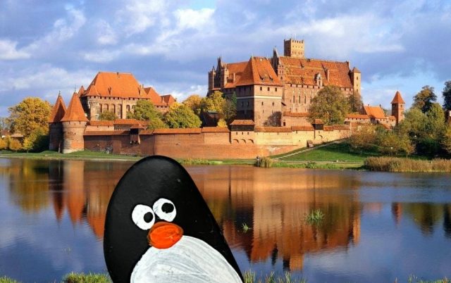 Hand-painted penguin stone #648 hidden at Castle of the Teutonic Order, Bytow, Poland (photo 5 of 5)