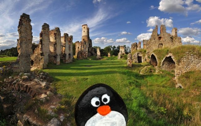 Ručne maľovaný tučniakový kameň č. 660 ukrytý na mieste Castle ruins Zvířetice, Bakov nad Jizerou, Česko