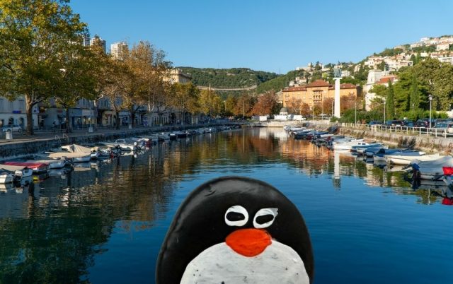 Ručne maľovaný tučniakový kameň č. 663 ukrytý na mieste Park Mlaka, Rijeka, Chorvátsko