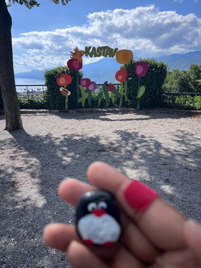 Hand-painted penguin stone #687 hidden at Fortica, Kastav, Croatia (photo 5 of 5)