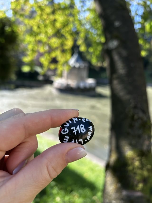Hand-painted penguin stone #718 hidden at Bojnice Castle, Bojnice, Slovakia (photo 5 of 5)