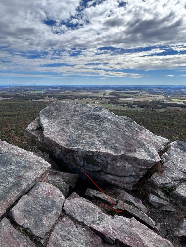 Hand-painted penguin stone #659 hidden at Bale Oven Knob Viewpoint, Pennsylvania, United States (photo 2 of 5)