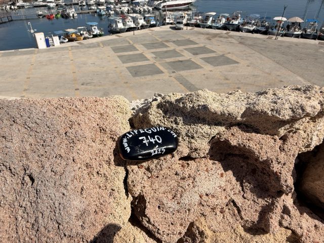 Hand-painted penguin stone #740 hidden at Inside Pafos Castle, Paphos, Cyprus (photo 3 of 5)