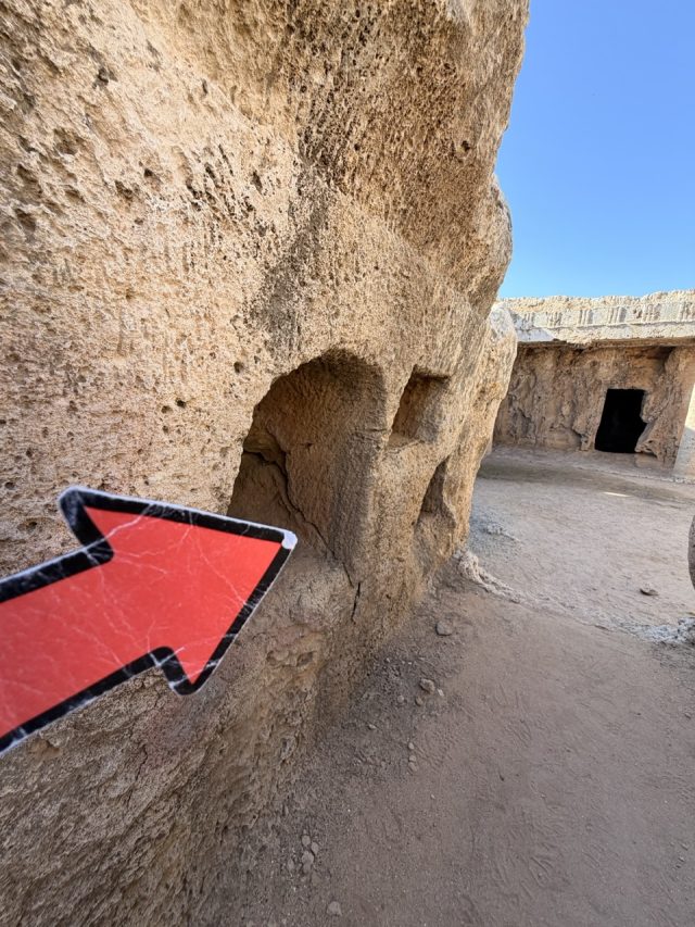 Hand-painted penguin stone #753 hidden at Tomb 7 at Tombs of Kings, Paphos, Cyprus (photo 4 of 5)