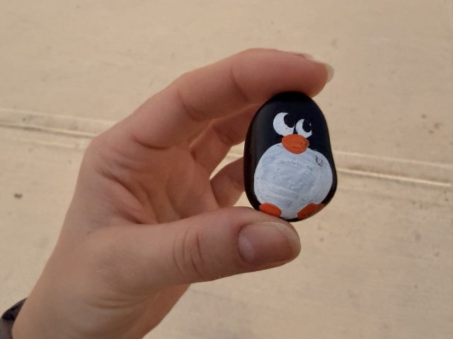 Hand-painted penguin stone #762 hidden at Paphos Castle, Paphos, Cyprus (photo 4 of 5)