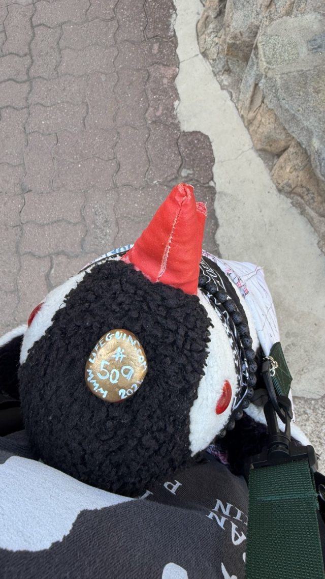 Hand-painted penguin stone #509 hidden at Stone Dragon at Haedong Yonggungsa Temple, Busan, South Korea (photo 4 of 5)