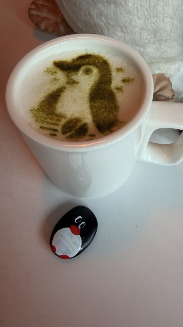 Hand-painted penguin stone #719 hidden at Grey Penguin Coffee, Seoul, South Korea (photo 5 of 5)