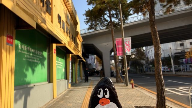 Hand-painted penguin stone #721 hidden at Namdaemun Market, Seoul, South Korea (photo 5 of 5)