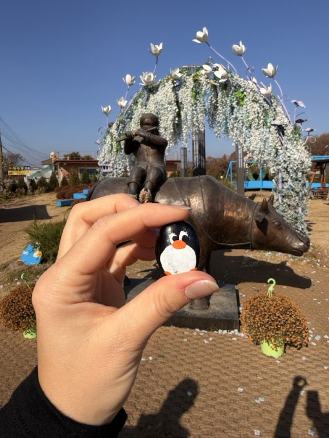 Hand-painted penguin stone #735 hidden at Baegyeon-ri, DMZ, South Korea (photo 3 of 5)