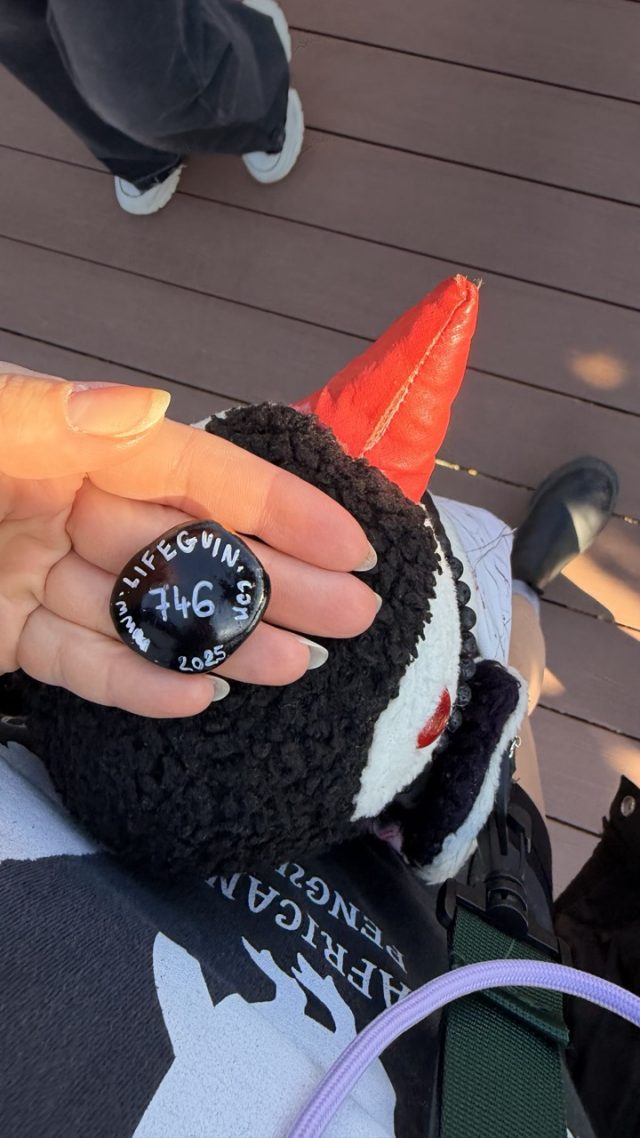 Hand-painted penguin stone #746 hidden at Cheongsapo Daritdol Skywalk, Busan, South Korea (photo 3 of 5)