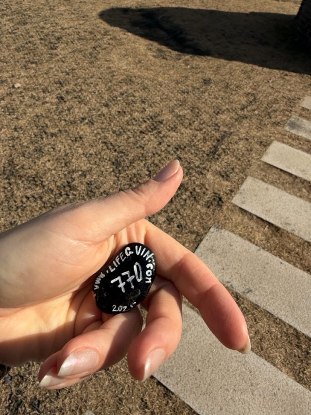 Hand-painted penguin stone #770 hidden at Pagoda at the Dora Observatory, DMZ, South Korea (photo 3 of 5)