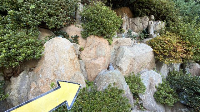 Hand-painted penguin stone #799 hidden at Budha Statue at Haedong Yonggungsa Temple, Busan, South Korea (photo 2 of 5)