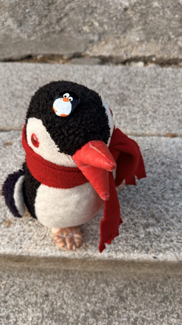 Hand-painted penguin stone #831 hidden at Fermentation Barrels in Namsan Gugakdang, Seoul, South Korea (photo 3 of 5)