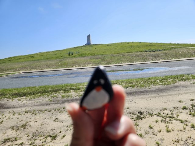 Hand-painted penguin stone #268 hidden at Wright Brothers National Memorial, North Carolina, United States (photo 2 of 5)
