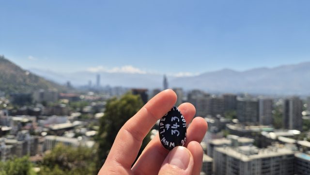 Hand-painted penguin stone #343 hidden at Cerro Santa Lucia, Santiago, Chile (photo 3 of 5)