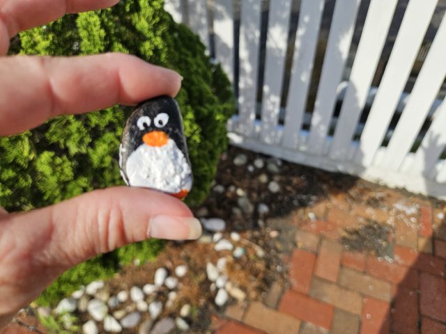 Hand-painted penguin stone #370 hidden at The Tranquil House Inn, North Carolina, United States (photo 2 of 5)