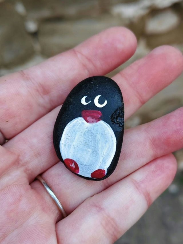 Hand-painted penguin stone #394 hidden at Clock Tower, Piran, Slovenia (photo 2 of 5)