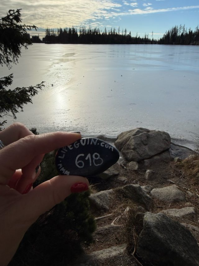 Hand-painted penguin stone #618 hidden at Bunch of Rocks, Strbske Pleso, Slovakia (photo 2 of 5)
