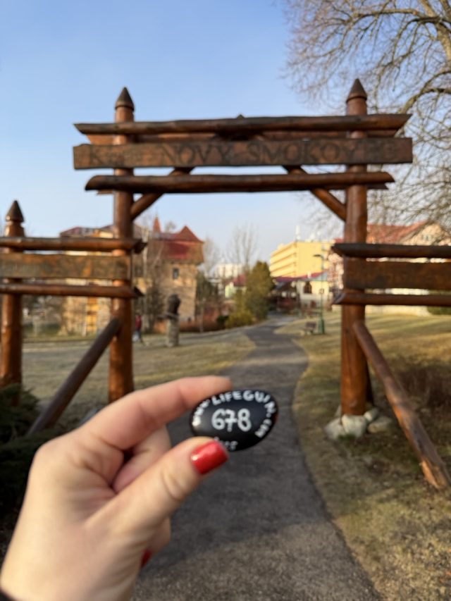 Hand-painted penguin stone #678 hidden at Stary Smokovec, High Tatras, Slovakia (photo 2 of 5)