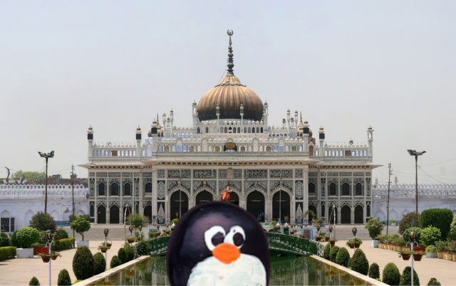 Hand-painted penguin stone #806 hidden at Chhota Imambara, Lucknow, India