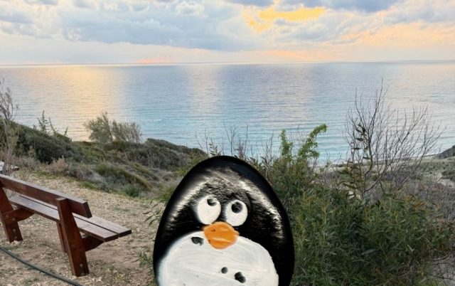Ručne maľovaný tučniakový kameň č. 855 ukrytý na mieste Aphrodite Picnic Site, Cyprus