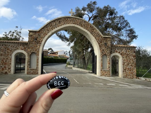 Hand-painted penguin stone #866 hidden at Holy Monastery of Saint Thecla, Mosfiloti, Cyprus (photo 4 of 5)
