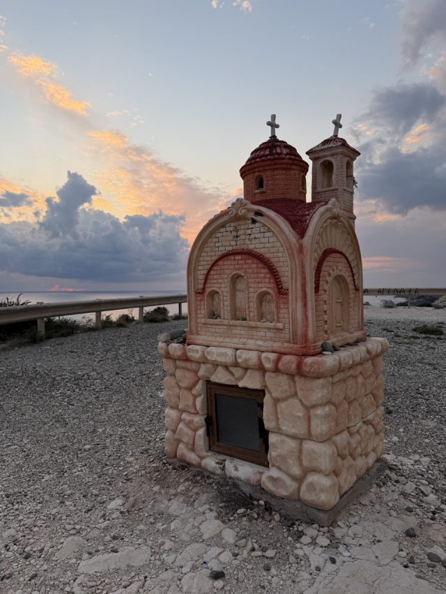Hand-painted penguin stone #883 hidden at Small roadside chapel (Proskinitari), Limassol, Cyprus (photo 2 of 5)