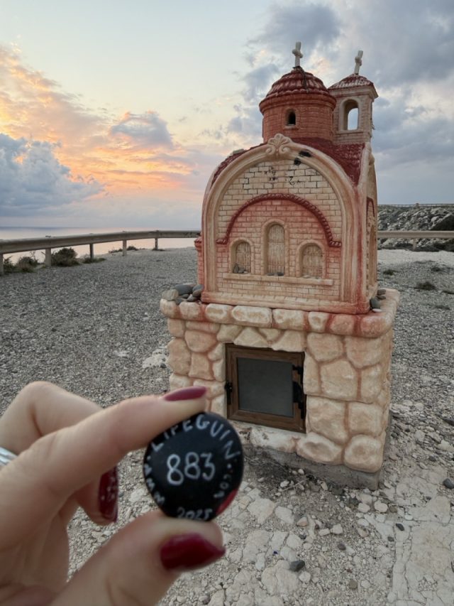 Hand-painted penguin stone #883 hidden at Small roadside chapel (Proskinitari), Limassol, Cyprus (photo 3 of 5)