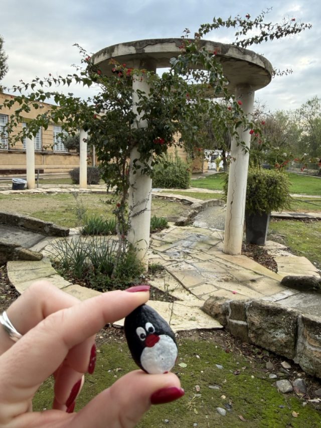Hand-painted penguin stone #889 hidden at Eleftheria Park, Nicosia, Cyprus (photo 2 of 5)