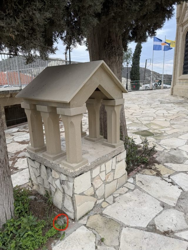Hand-painted penguin stone #911 hidden at Greek Orthodox Church, Kalavasos, Cyprus (photo 3 of 5)