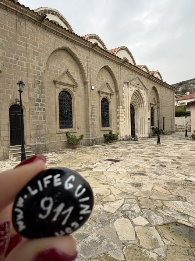 Hand-painted penguin stone #911 hidden at Greek Orthodox Church, Kalavasos, Cyprus (photo 5 of 5)