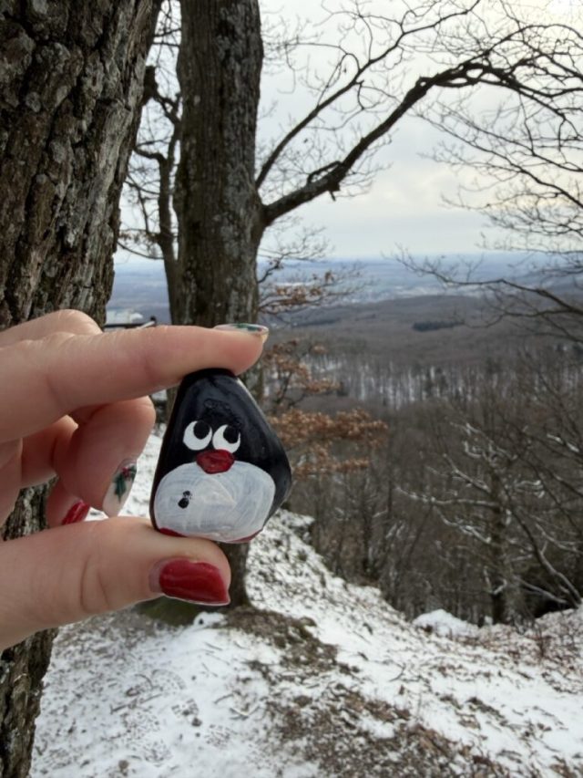 Hand-painted penguin stone #932 hidden at Zamcisko, Little Carpathians, Slovakia (photo 3 of 5)