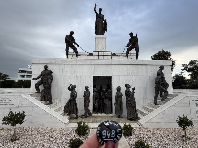 Hand-painted penguin stone #948 hidden at The Liberty Monument, Nicosia, Cyprus (photo 5 of 5)