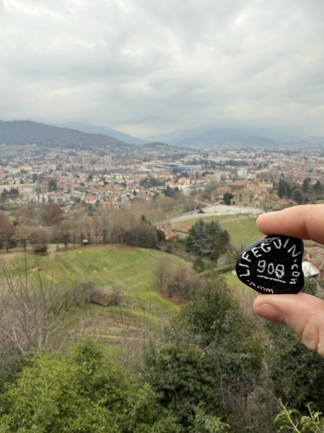 Hand-painted penguin stone #908 hidden at Pezzi di Artiglieria, Bergamo, Italy (photo 4 of 5)
